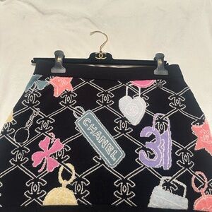 CHANEL monogram Black Multicolor Patterned Mini Skirt